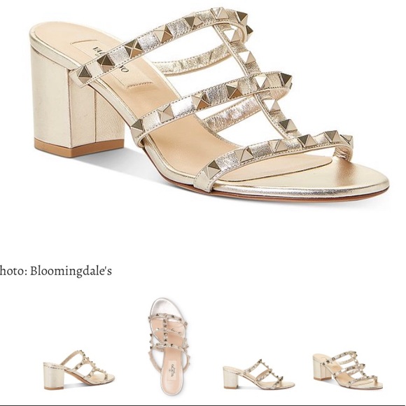 Valentino Rockstud Metallic Calfskin Leather Slide Sandals with Block Heel - Picture 16 of 16